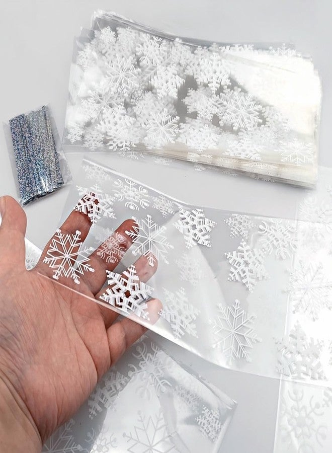 SaktopDeco 100 PCS Christmas Cellophane Bags Treat Bags White Snowflake Cellophane Bags for Cookies Bakery Bag for Christmas Party Birthday Supplies - Image 4